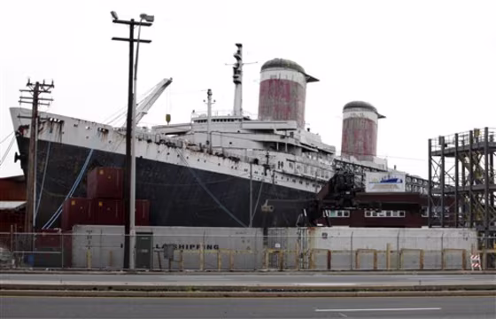 The SS United States is seen moored on the Delaware River in Philadelphia on July 9. Caretakers for the legendary ocean liner are renewing and expanding their distress call for the beleaguered piece of American maritime history.